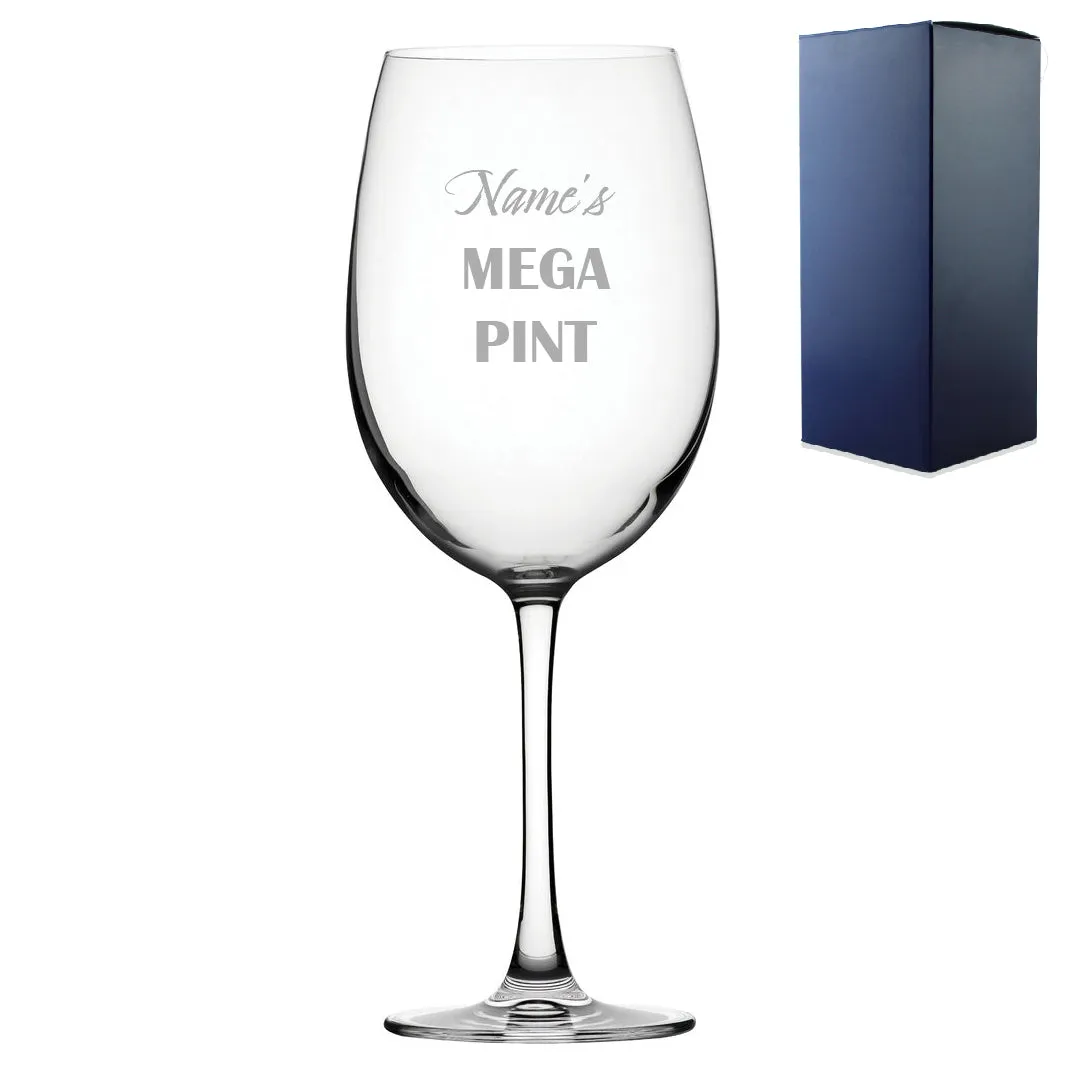 Personalised Engraved Mega Pint Glass, Fits a Whole Bottle of Wine, Novelty Gift, Bold Design