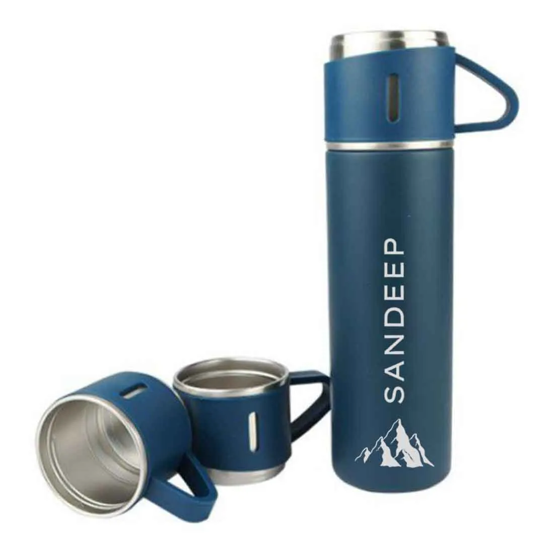 Personalised Tea Flask Thermos With 2 Cups Set - Mountain