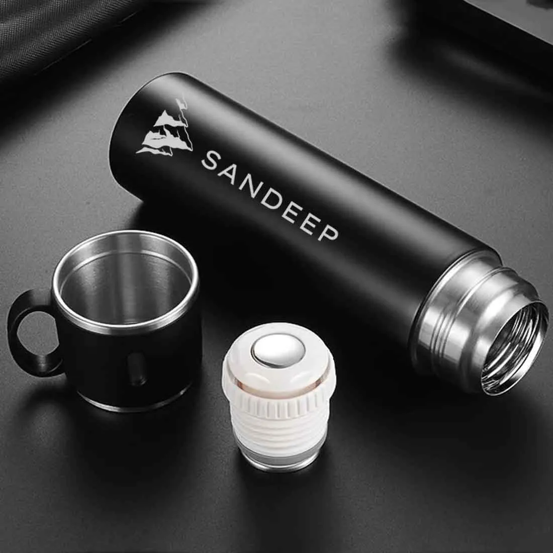 Personalised Tea Flask Thermos With 2 Cups Set - Mountain