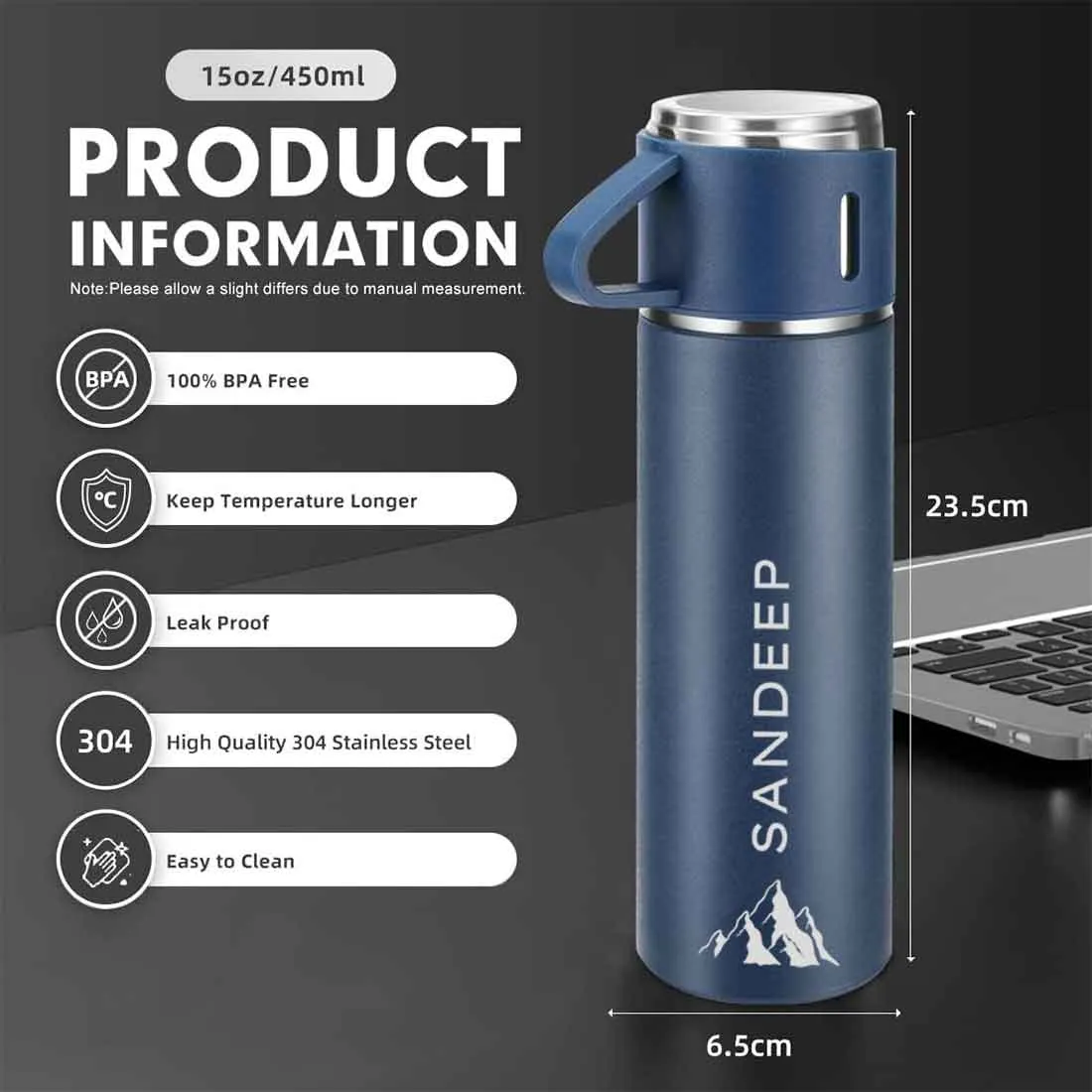 Personalised Tea Flask Thermos With 2 Cups Set - Mountain