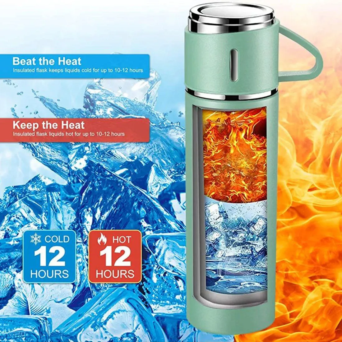 Personalised Tea Flask Thermos With 2 Cups Set - Mountain