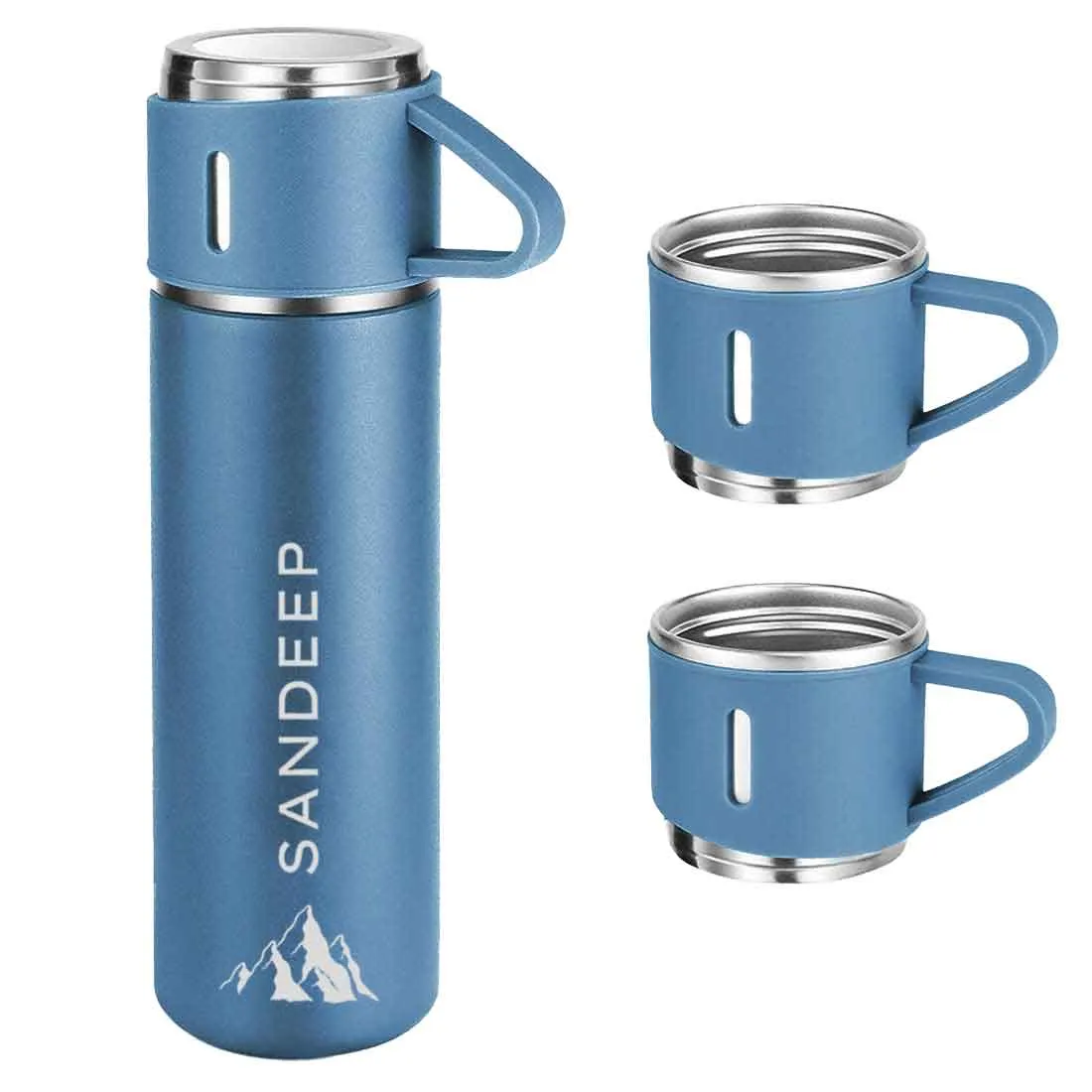 Personalised Tea Flask Thermos With 2 Cups Set - Mountain