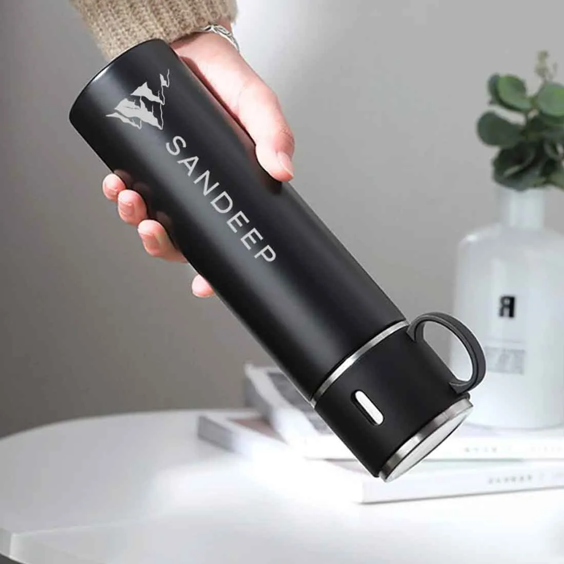 Personalised Tea Flask Thermos With 2 Cups Set - Mountain