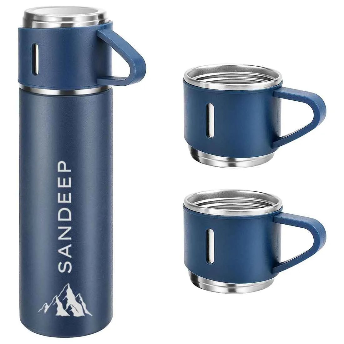 Personalised Tea Flask Thermos With 2 Cups Set - Mountain