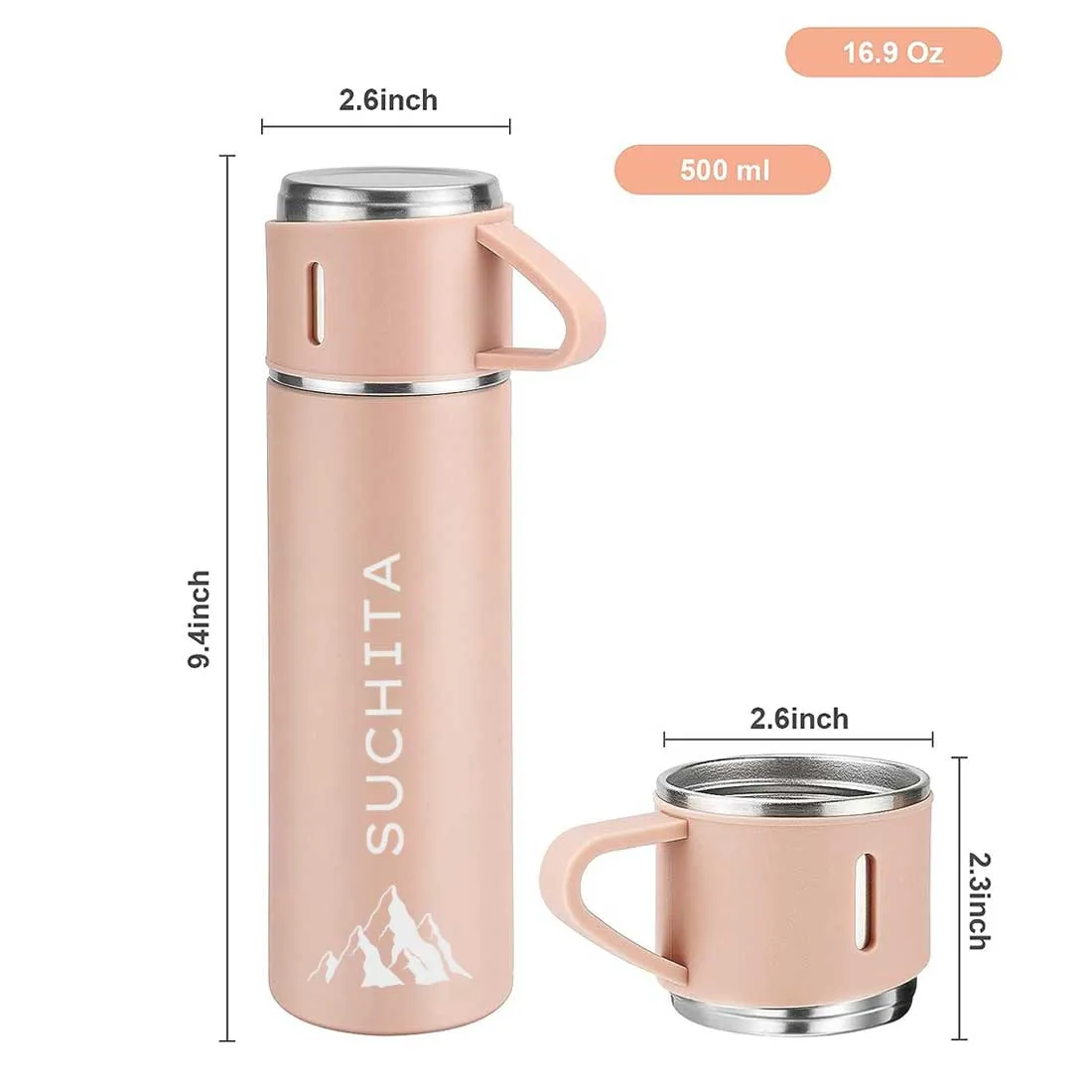 Personalised Tea Flask Thermos With 2 Cups Set - Mountain