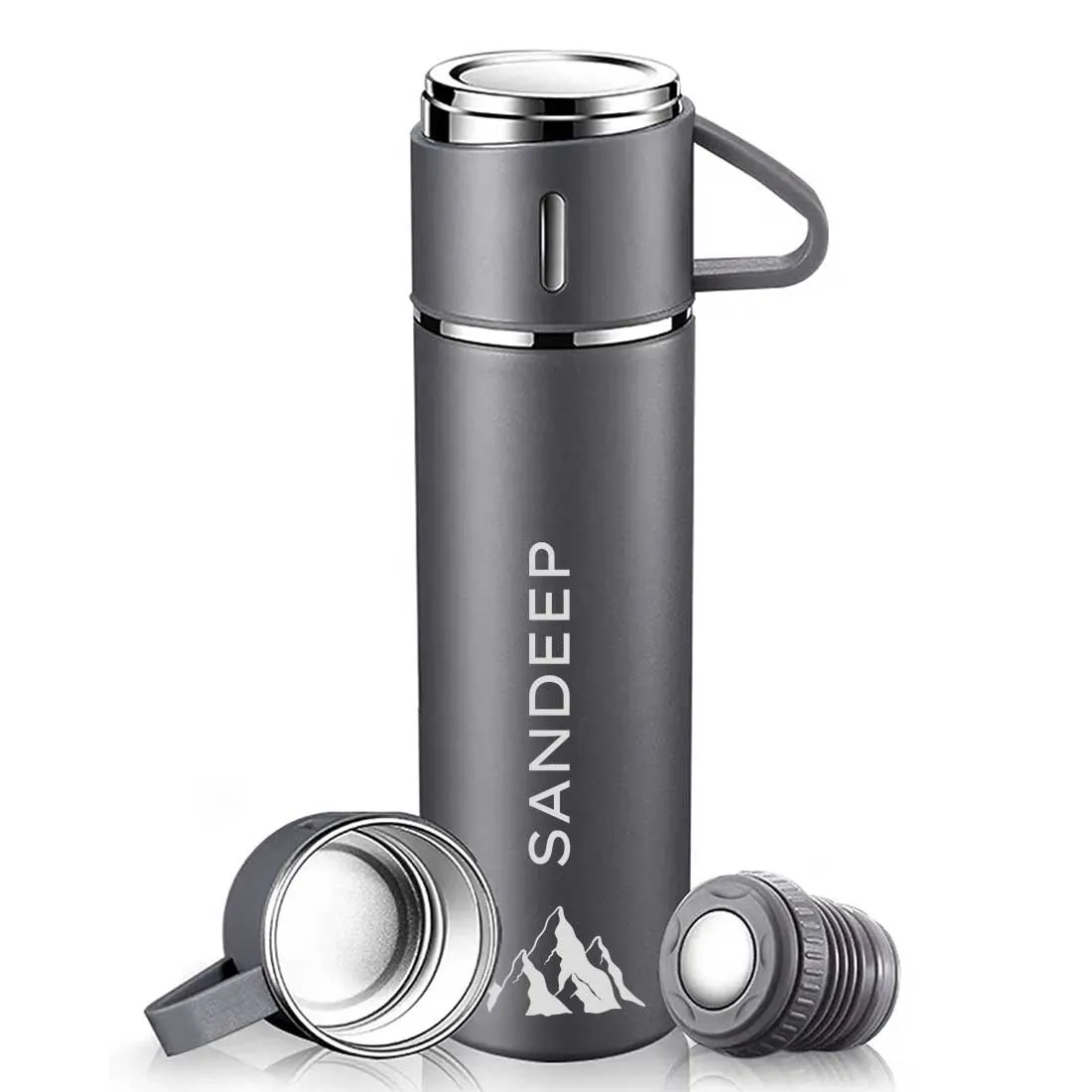 Personalised Tea Flask Thermos With 2 Cups Set - Mountain