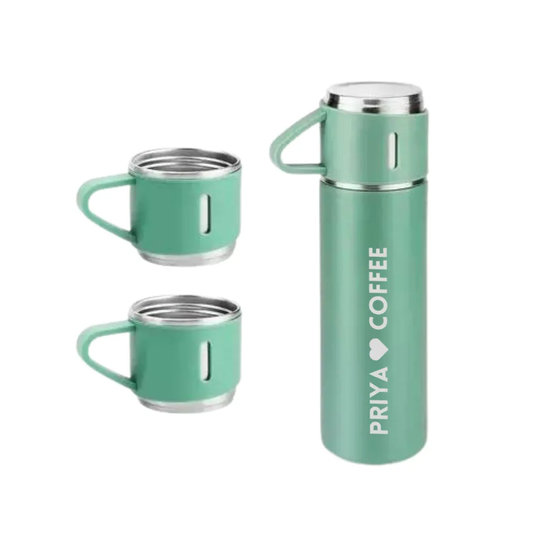 Personalized Thermos Bottle With 2 Cups Gift Box Set for Travel Outdoor - Add Name