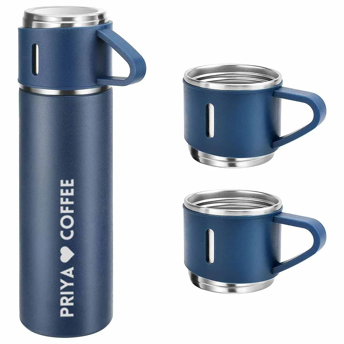 Personalized Thermos Bottle With 2 Cups Gift Box Set for Travel Outdoor - Add Name