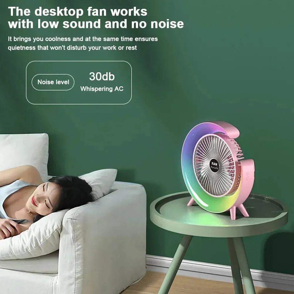 Portable Cooling Fan -  USB Rechargeable Fan with LED 7-Color Lighting