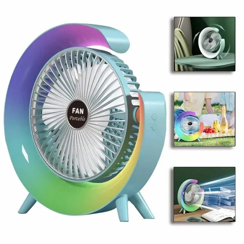 Portable Cooling Fan -  USB Rechargeable Fan with LED 7-Color Lighting