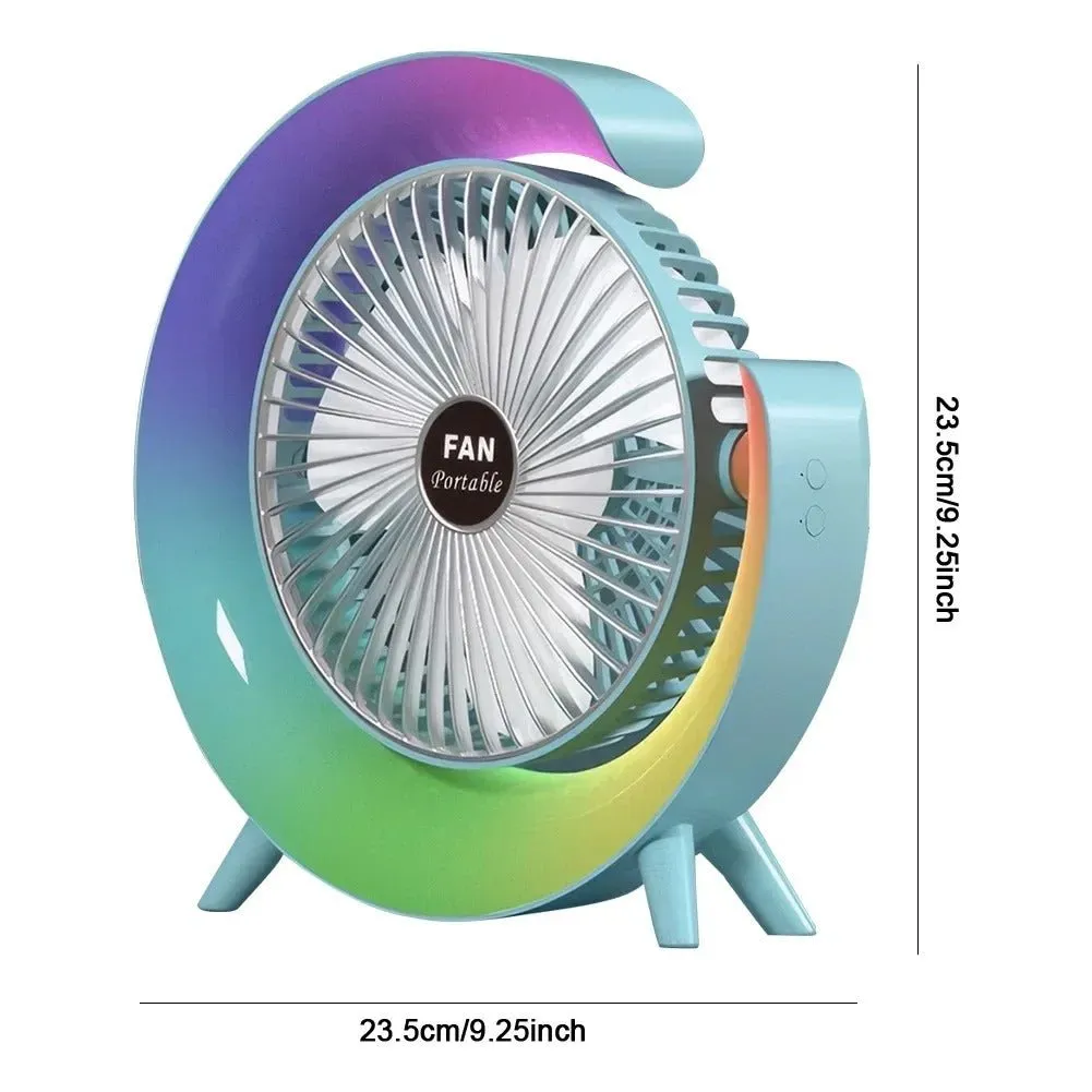 Portable Cooling Fan -  USB Rechargeable Fan with LED 7-Color Lighting