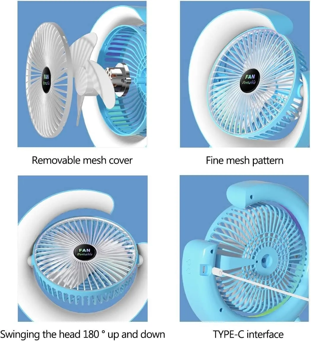 Portable Cooling Fan -  USB Rechargeable Fan with LED 7-Color Lighting