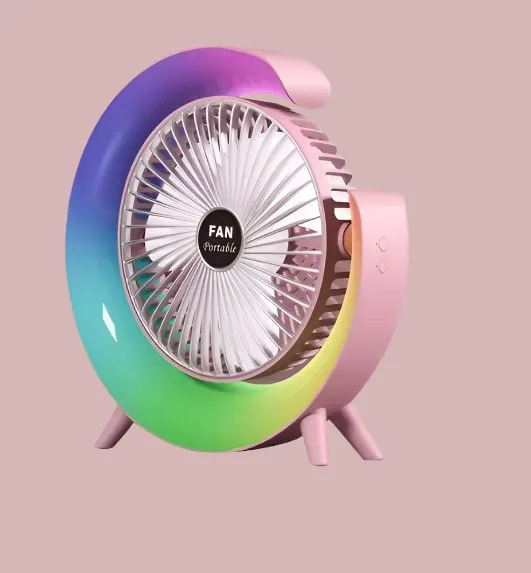 Portable Cooling Fan -  USB Rechargeable Fan with LED 7-Color Lighting