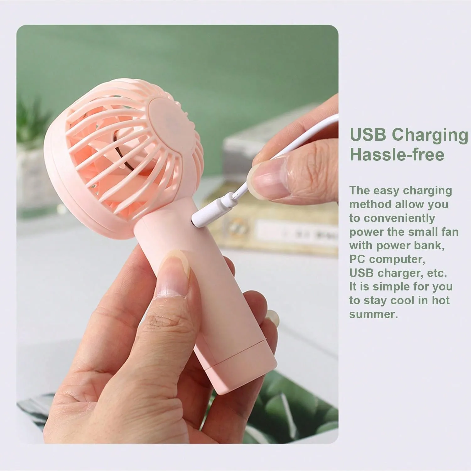 Portable Handheld Fan, 3 Speed Mini USB Fan, 500mAh Rechargeable Battery Fan, Beach Accessories, Small Personal Eyelash Fan For Women Makeup, Office, Outdoor, Summer