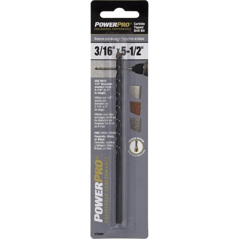 Power Pro 3/16 in. X 5-1/2 in. L Carbon Steel Drill Bit 1 pk