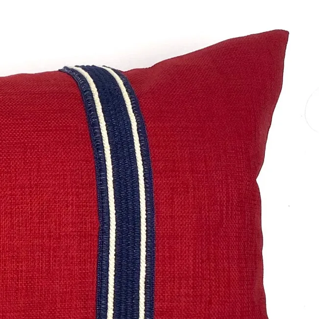 Red Farmhouse Border Trim Lumbar Pillow Cover 15x26