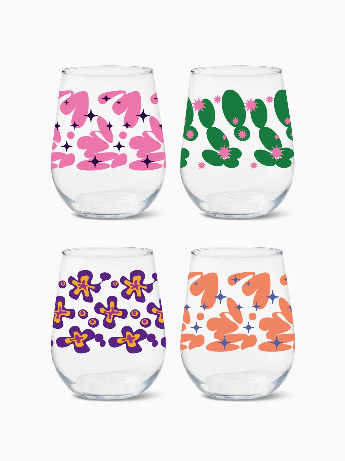 Retro Cartoon Pattern - RESERVE 16oz Stemless Wine Tritan™ Copolyester Glass