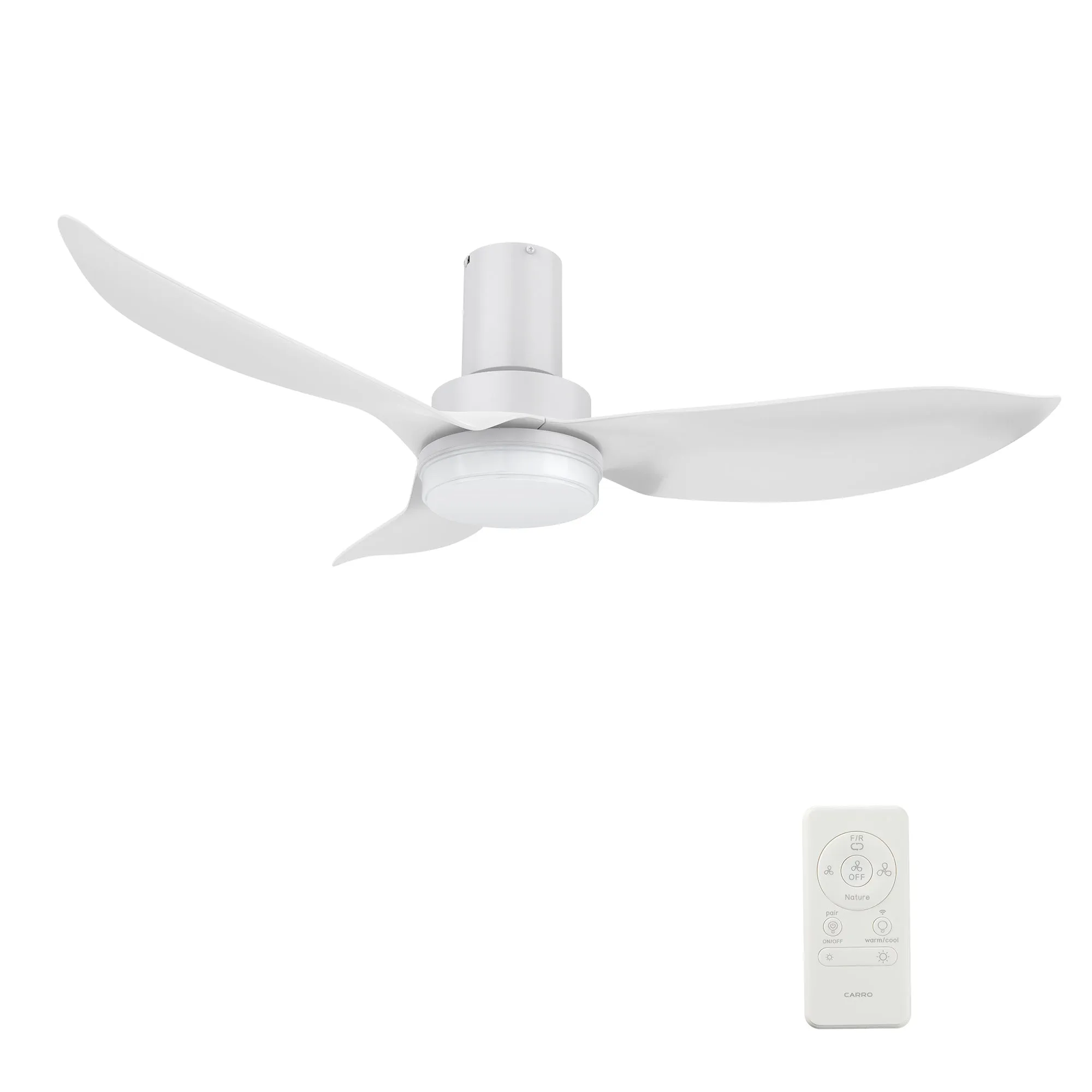 RYNA 45 inch 3-Blade Flush Mount Smart Ceiling Fan with LED Light Kit & Remote- White/White