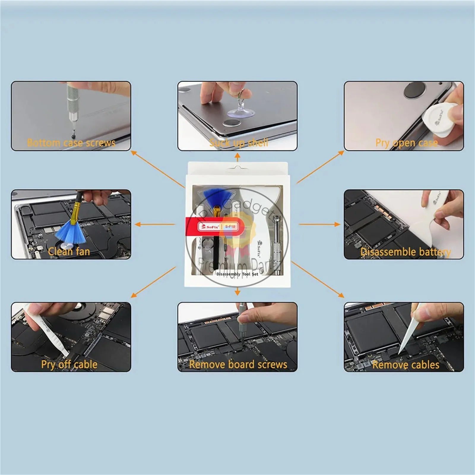 S-F10 Disassembly Tool Set for Macbook Laptop Tablet Used to Clean Machine Fans Replace Batteries Remove Screws and Cables