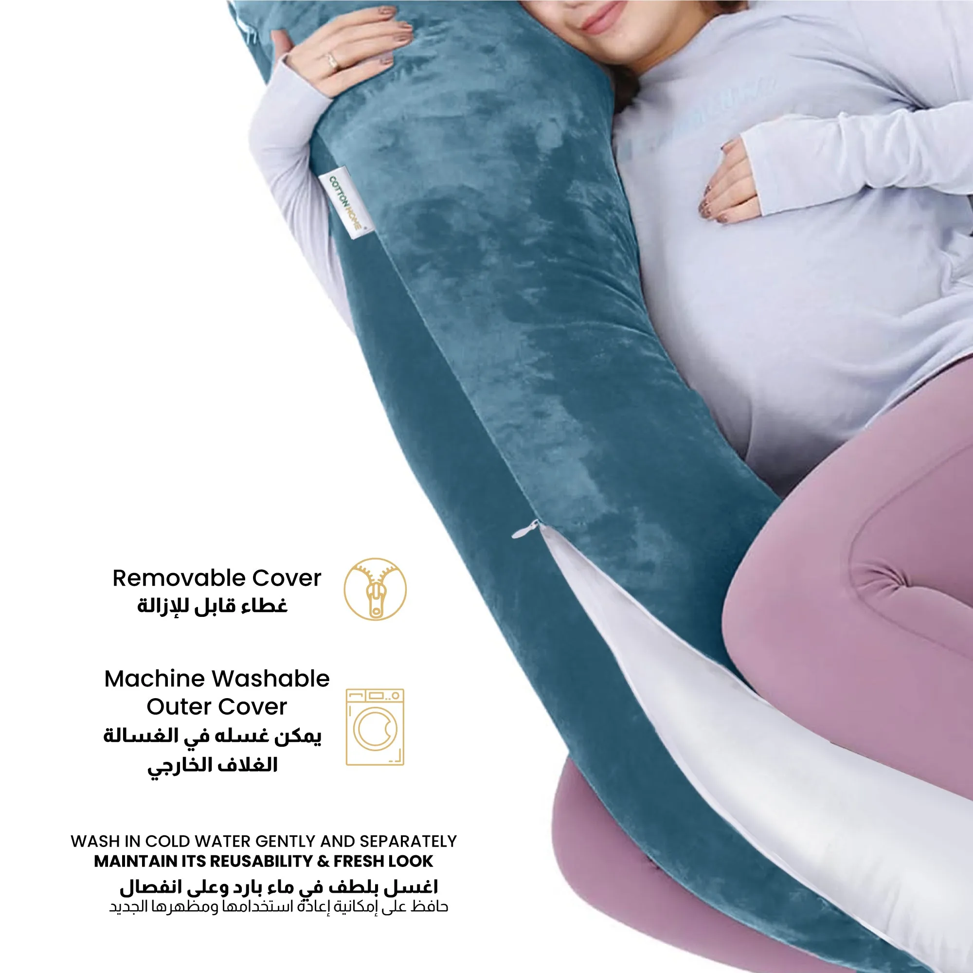 Serenity Velvet Pregnancy Pillow G-Shape Full Body Pillow  With Removable Cover Teal