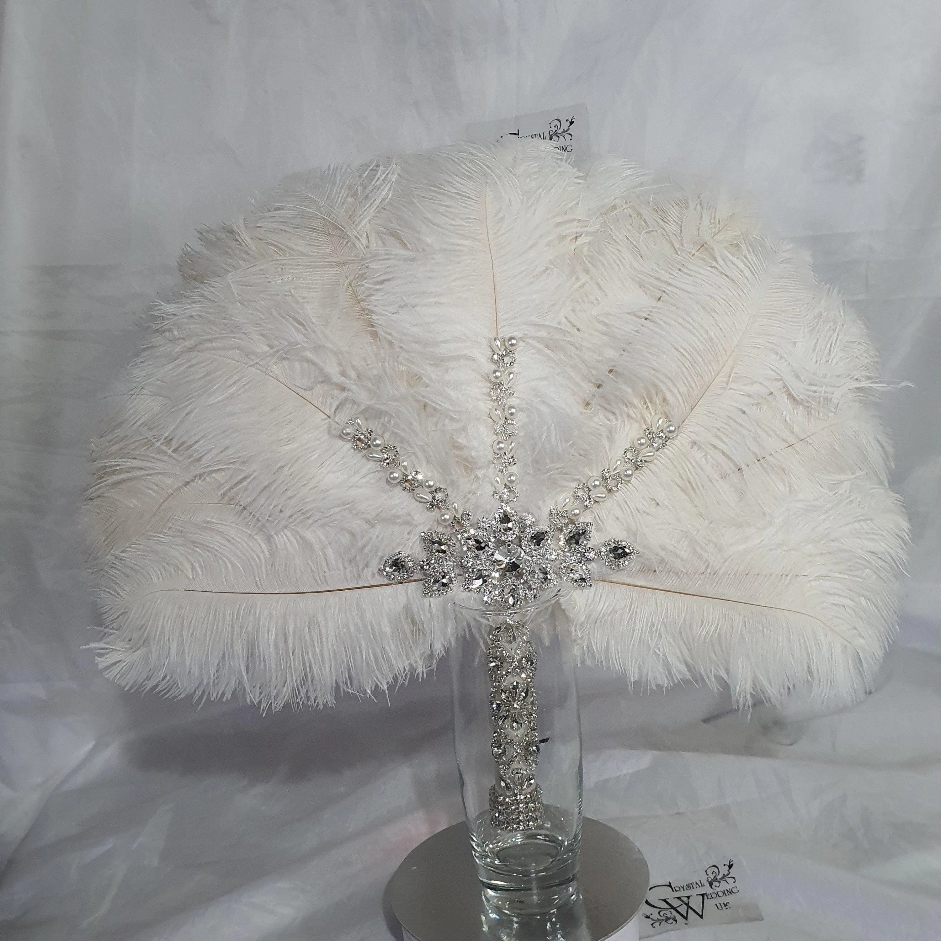 Set of 4 Feather Fan bouquets, Ostrich feathers,Great Gatsby wedding style 1920's - any colour as custom made