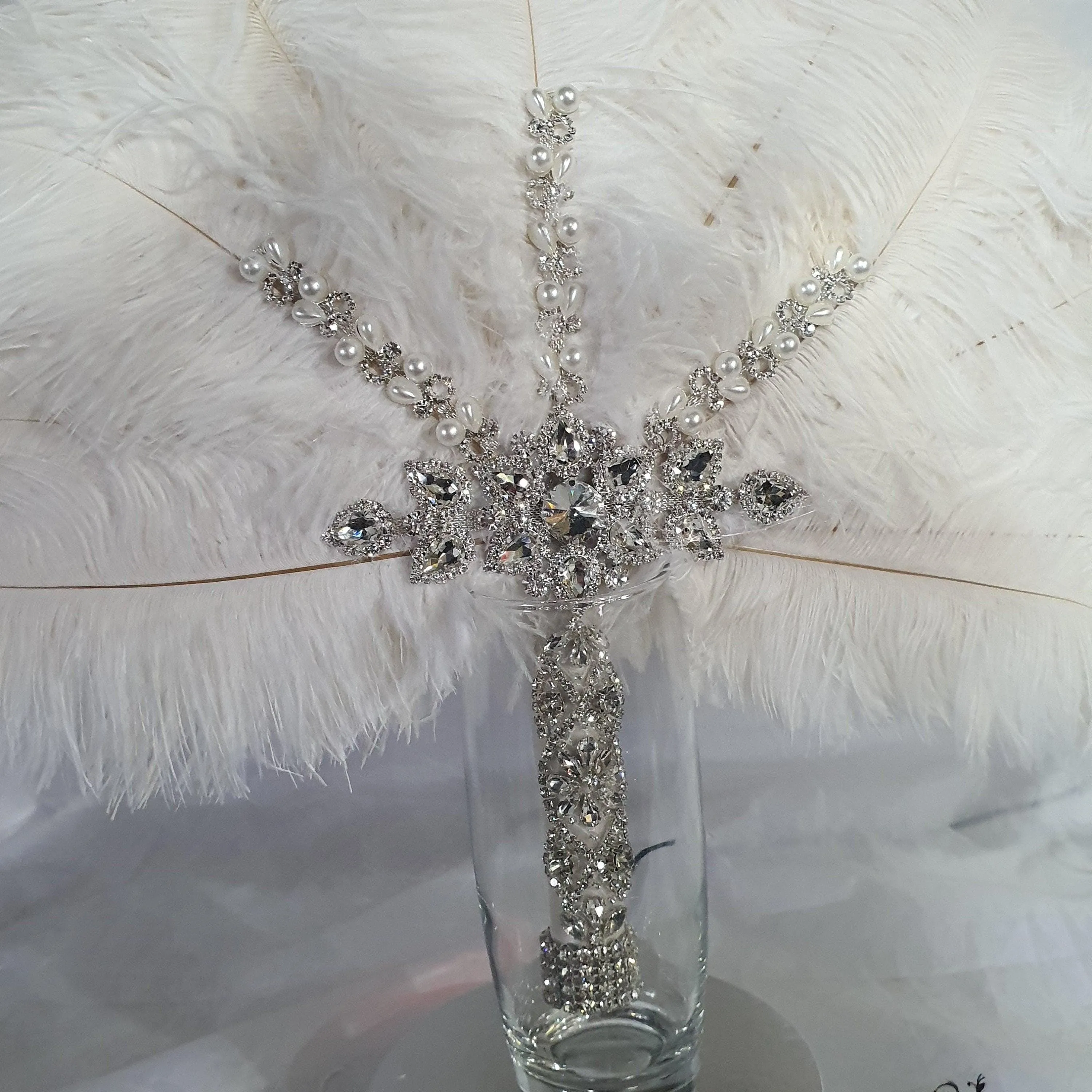 Set of 4 Feather Fan bouquets, Ostrich feathers,Great Gatsby wedding style 1920's - any colour as custom made