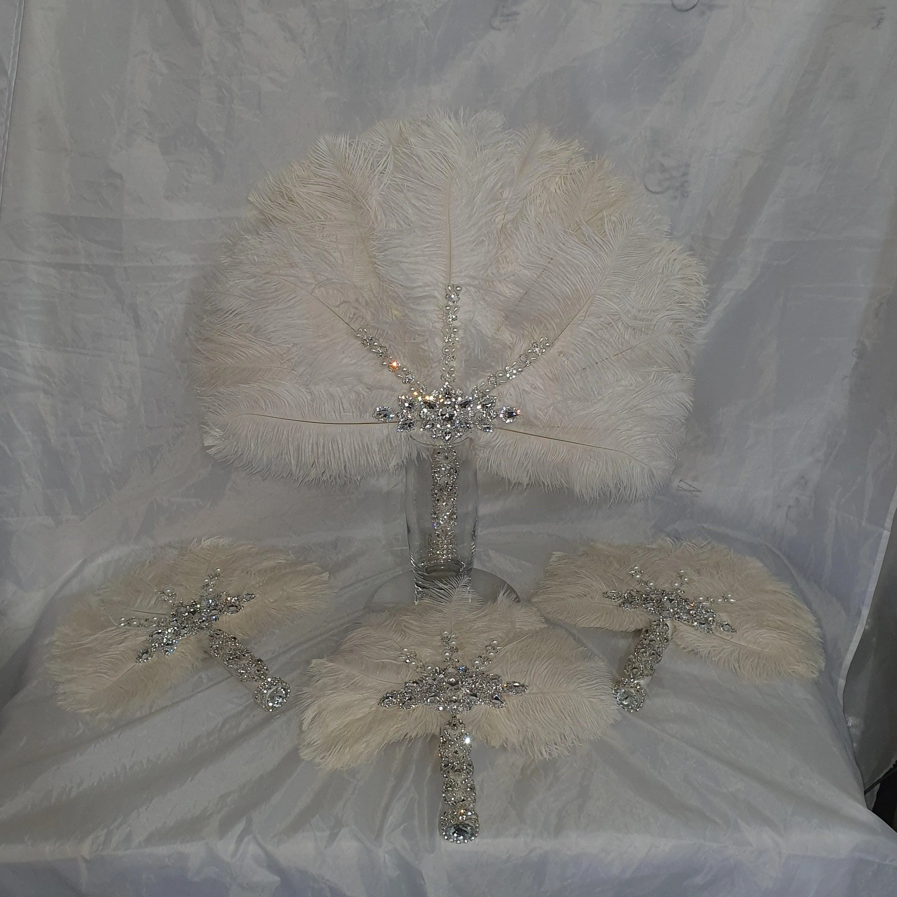 Set of 4 Feather Fan bouquets, Ostrich feathers,Great Gatsby wedding style 1920's - any colour as custom made