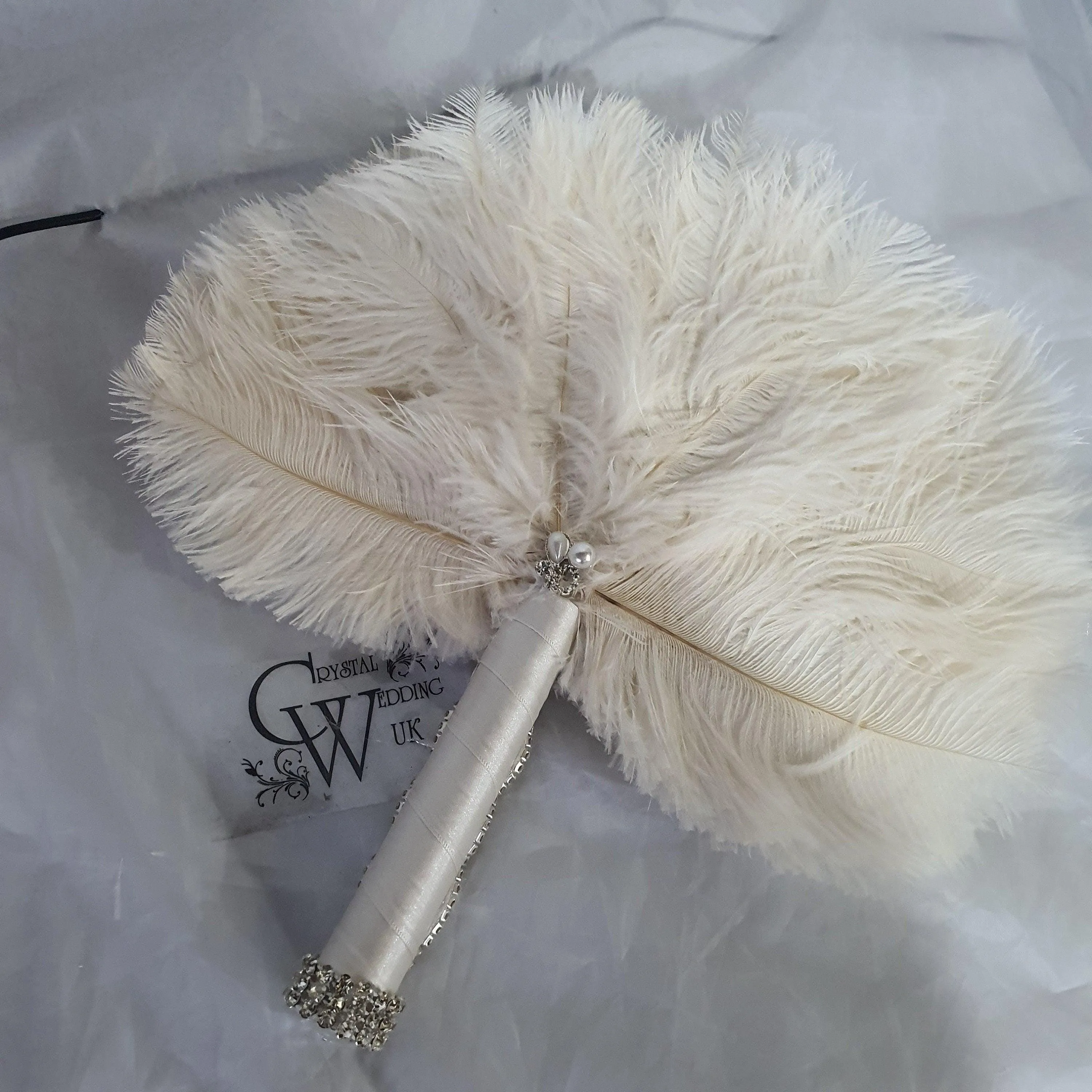 Set of 4 Feather Fan bouquets, Ostrich feathers,Great Gatsby wedding style 1920's - any colour as custom made