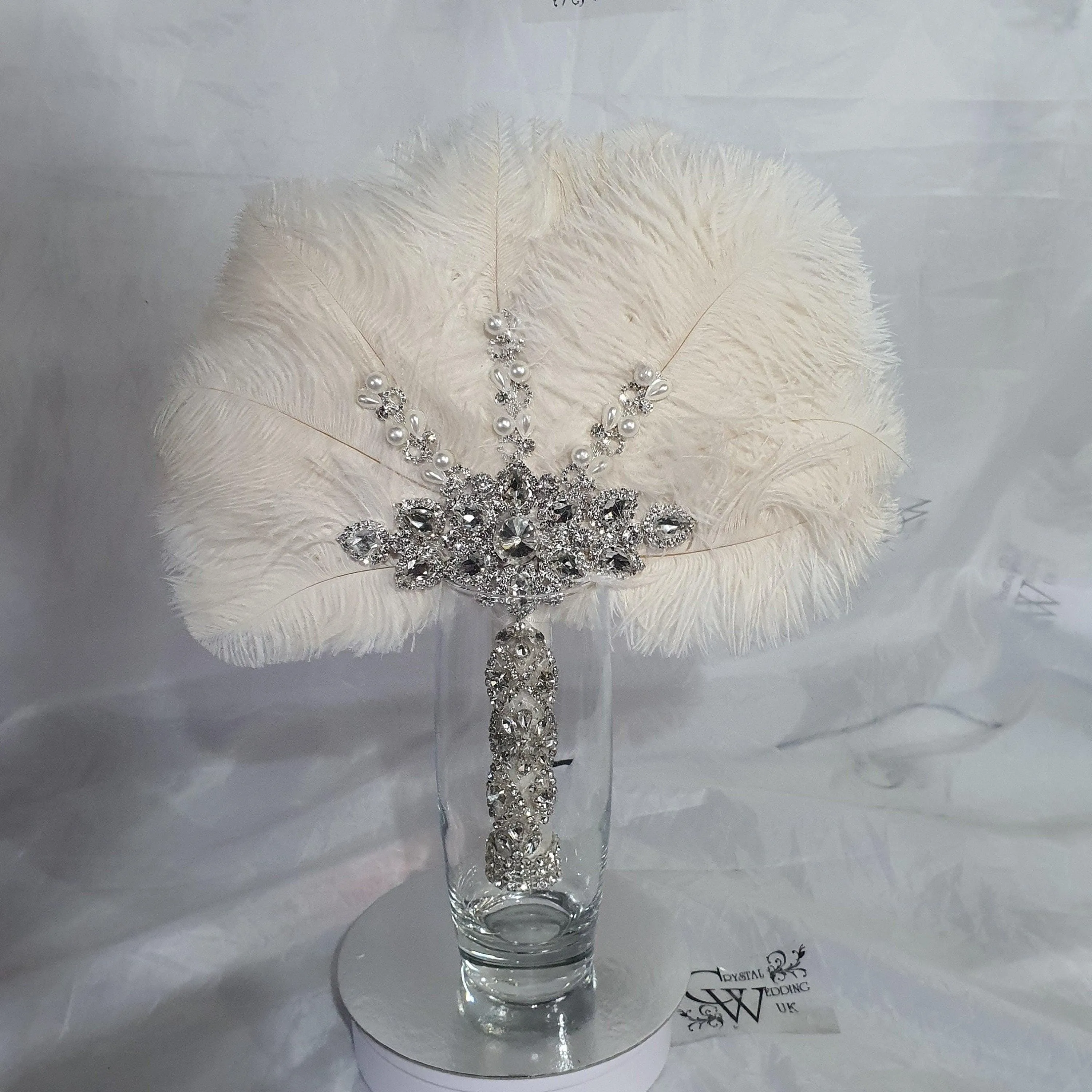 Set of 4 Feather Fan bouquets, Ostrich feathers,Great Gatsby wedding style 1920's - any colour as custom made