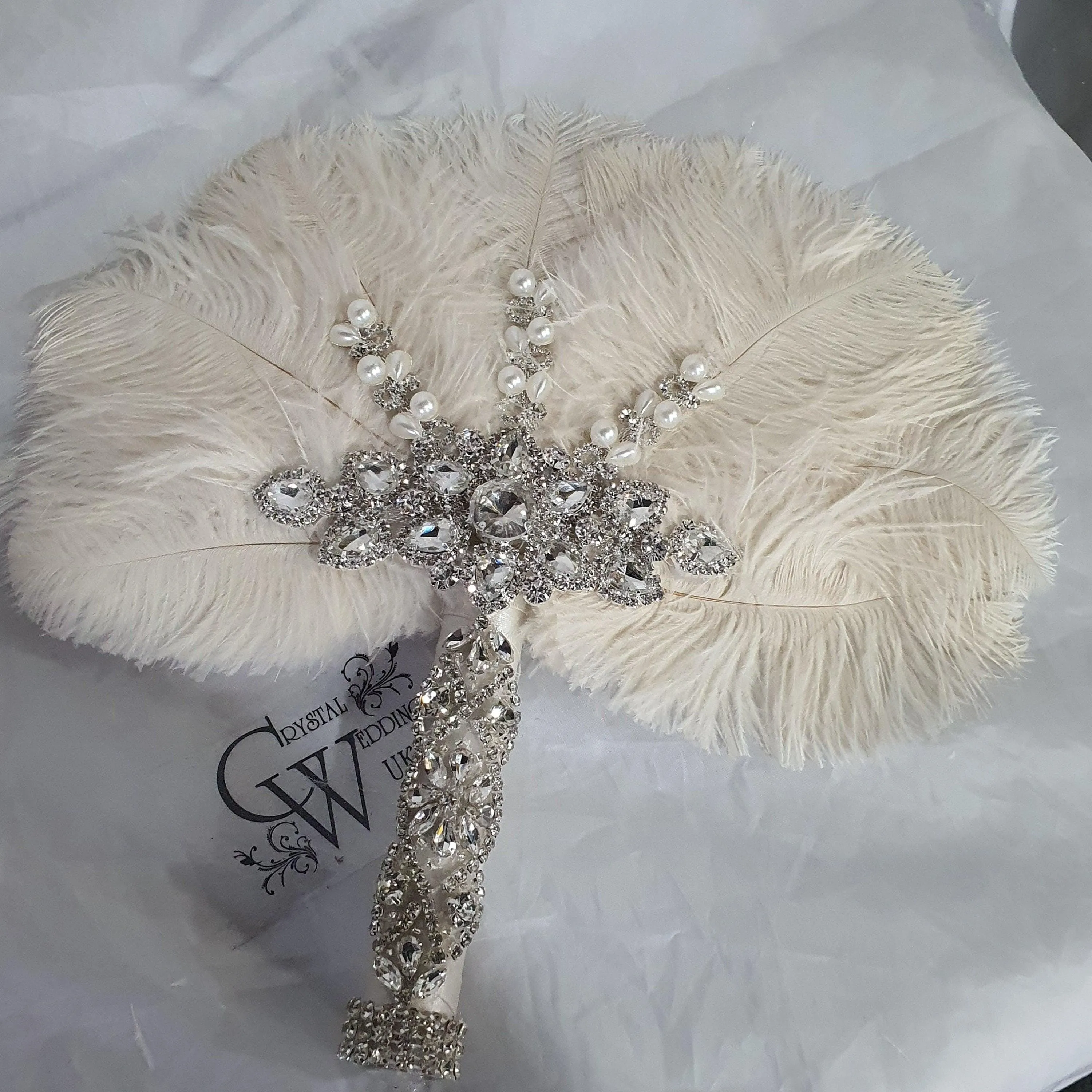 Set of 4 Feather Fan bouquets, Ostrich feathers,Great Gatsby wedding style 1920's - any colour as custom made