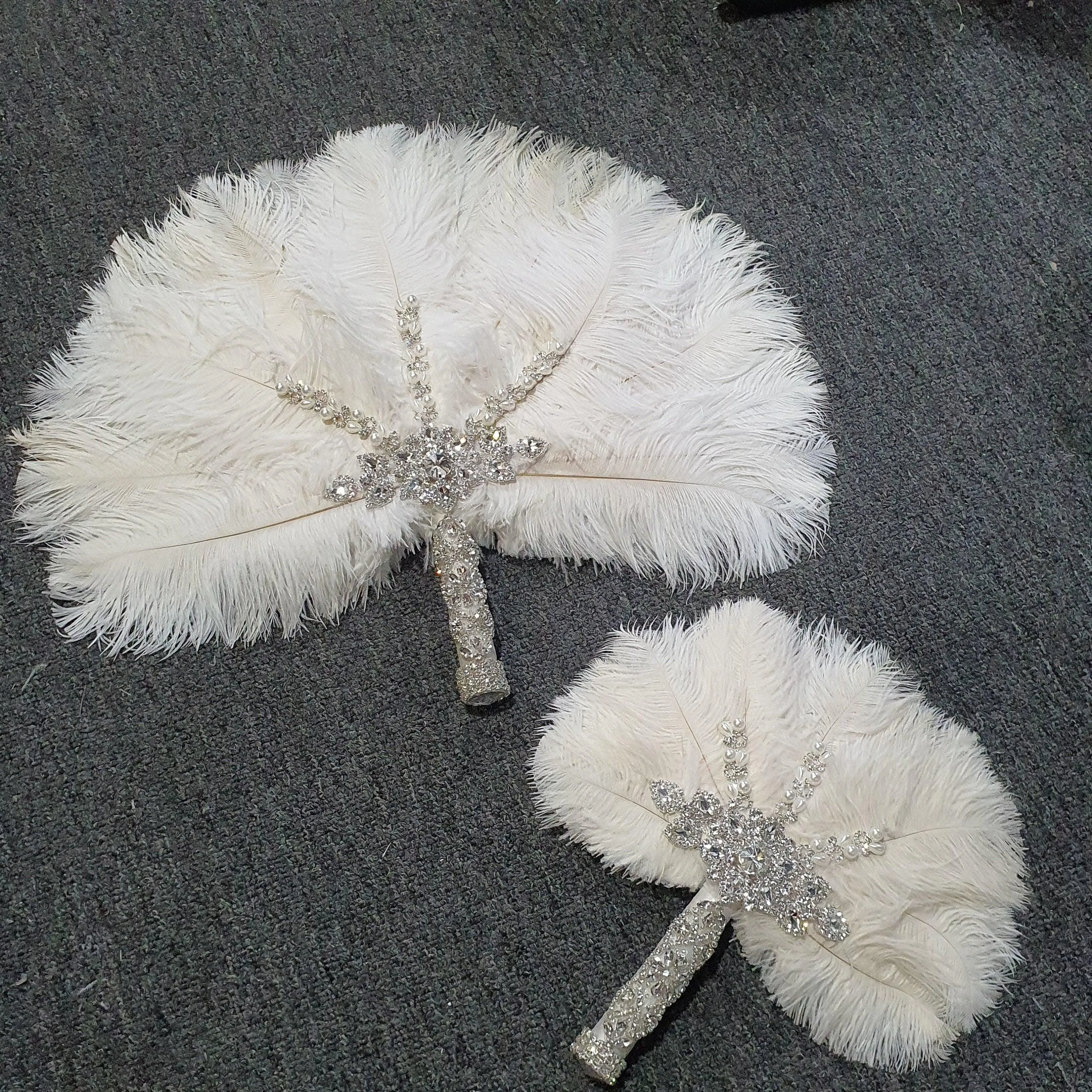 Set of 4 Feather Fan bouquets, Ostrich feathers,Great Gatsby wedding style 1920's - any colour as custom made