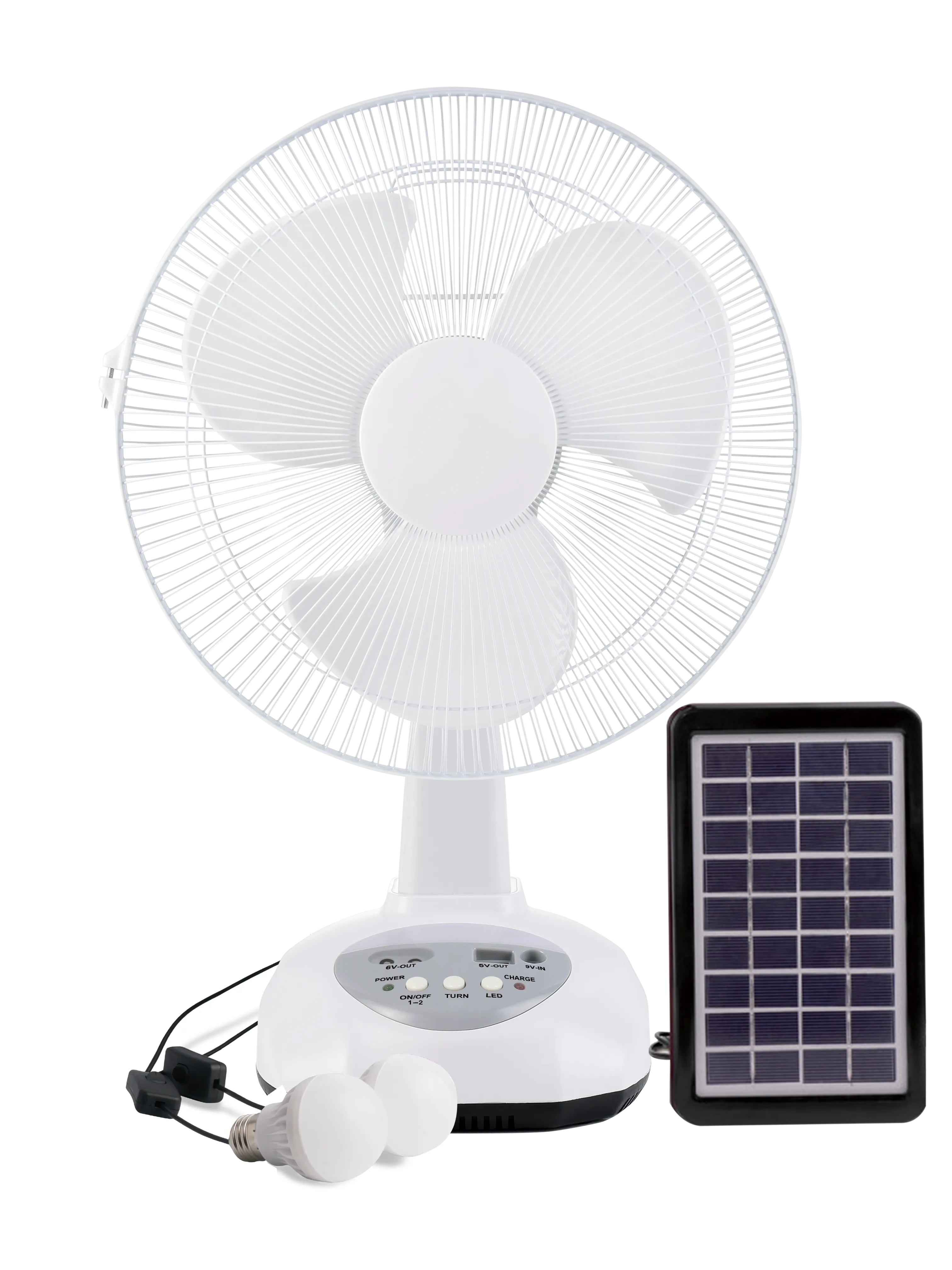 Solar panel Rechargeable table Fan portable 12inch home AC/DC Free Adjustment power fan with LED light and USB charging for mobile phone Suitable for Traveling,Sports, Office,home