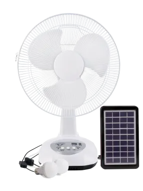 Solar panel Rechargeable table Fan portable 12inch home AC/DC Free Adjustment power fan with LED light and USB charging for mobile phone Suitable for Traveling,Sports, Office,home