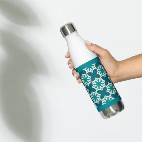 Stainless Steel Water Bottle - Arabesque Flower in Aqua and Gold