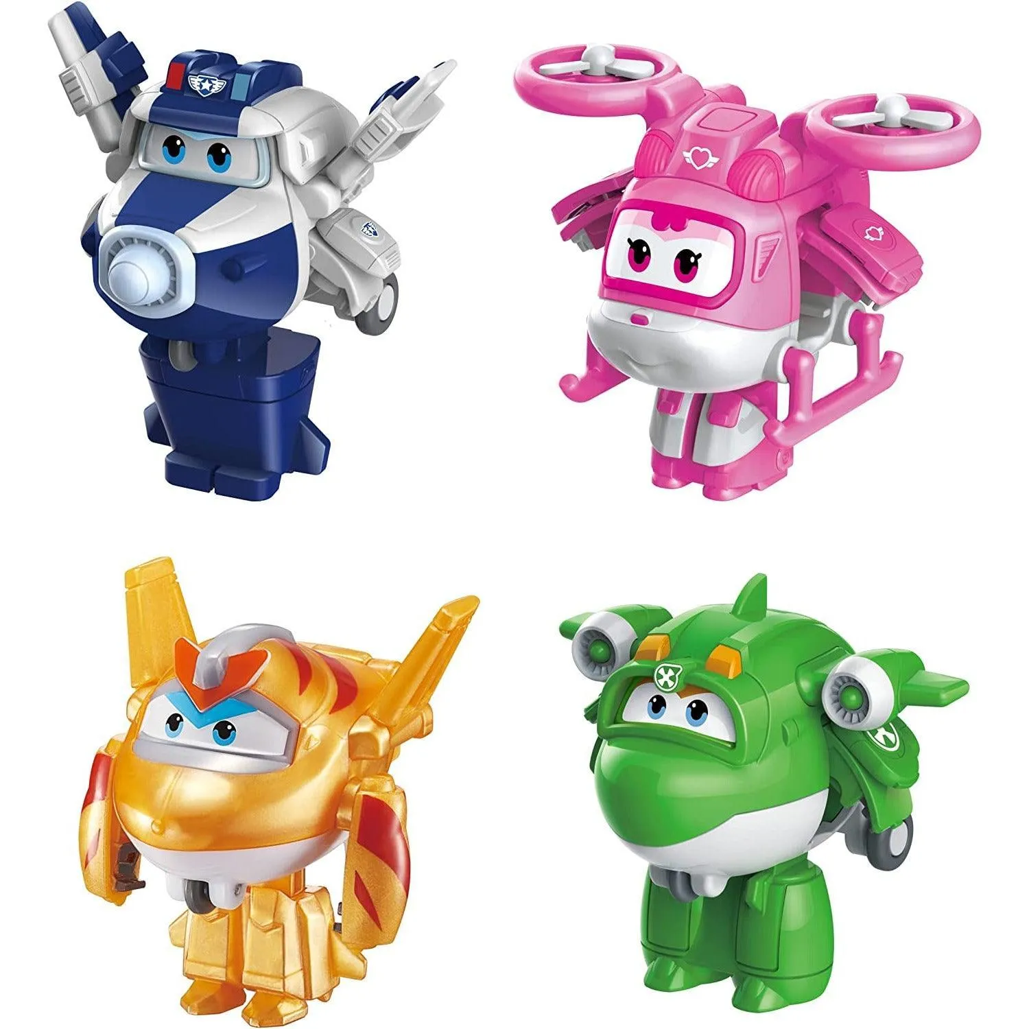 Super Wings 2" Transform-a-Bot 4-Pack, Supercharged Paul, Dizzy, Golden Boy, Mira, Airplane Toys Mini  Figures