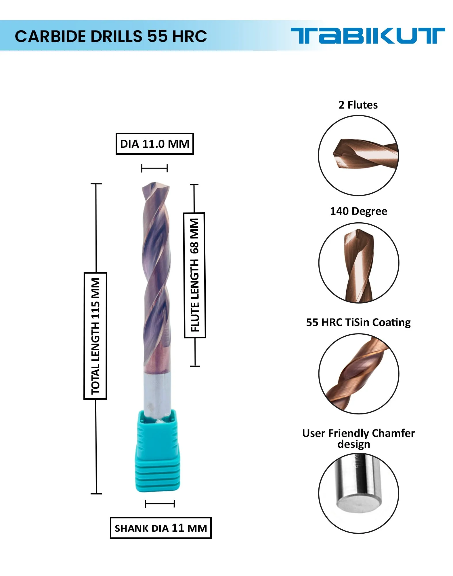 Tabikut drill 11 mm to 11.1 mm pack of 1 (1 piece as per size choosen )