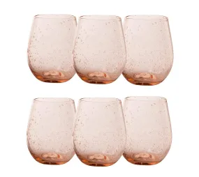 TAG Bubble Glasses 16 oz. Rose Stemless Wine Glass (6-Pack) Featuring The Wine Savant Wine Glass Cleaning Towel (7 Piece Bundle)