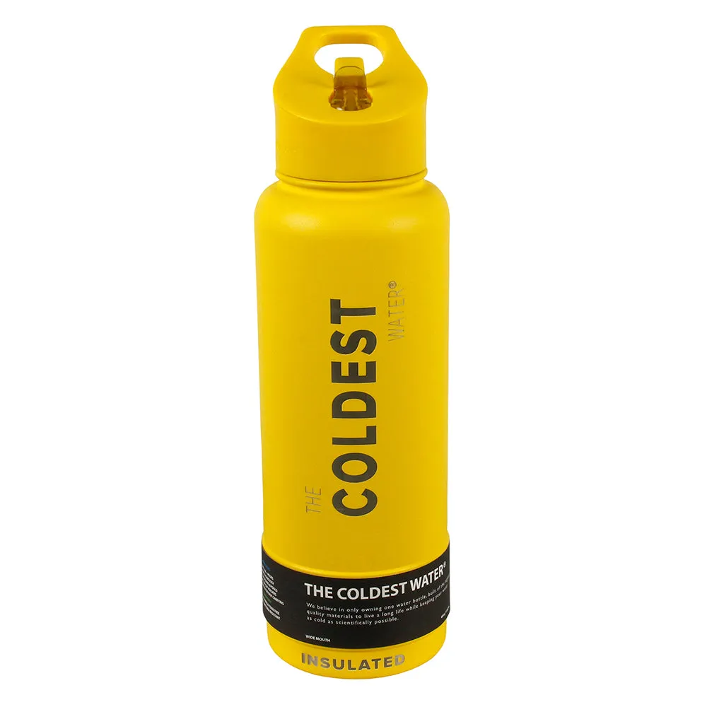 The Coldest Sports Water Bottle 40 oz Straw Lid Stainless Steel Rocket Yellow