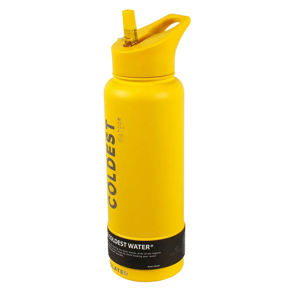 The Coldest Sports Water Bottle 40 oz Straw Lid Stainless Steel Rocket Yellow