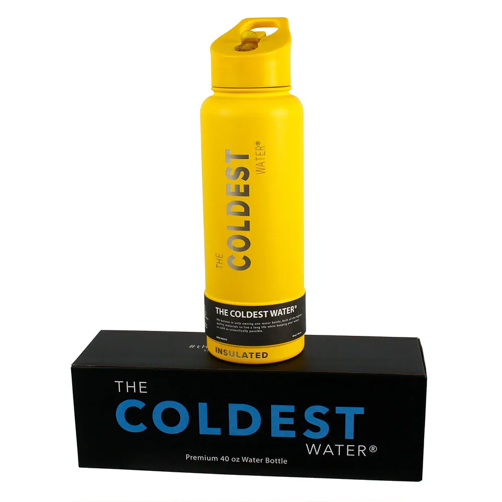 The Coldest Sports Water Bottle 40 oz Straw Lid Stainless Steel Rocket Yellow