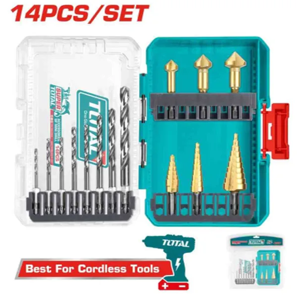 Total 14 Pcs 4341 HSS
drill bits and step drill bits set TACSDL61401