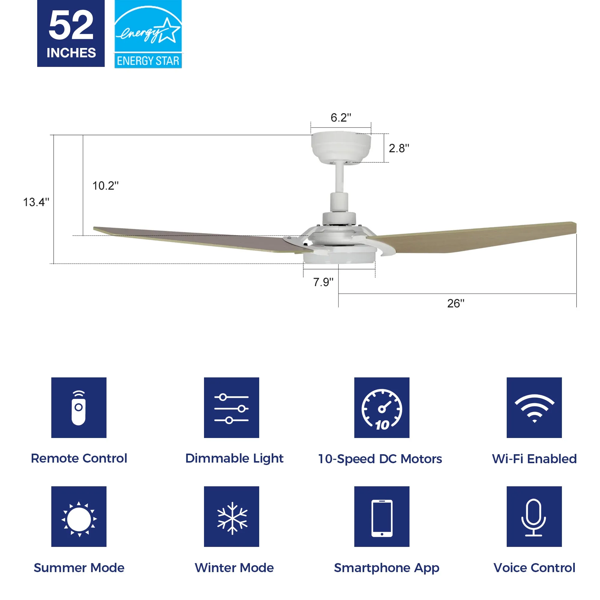 Trailblazer Outdoor Smart Ceiling Fan with LED Light and Remote 52 inch