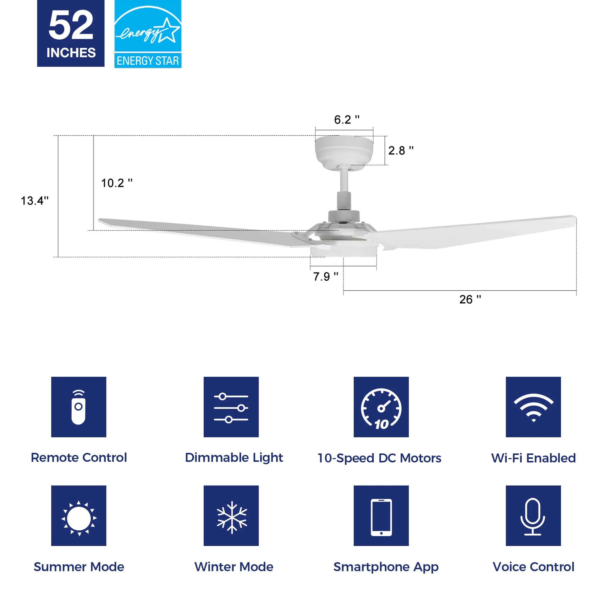 Trailblazer Outdoor Smart Ceiling Fan with LED Light and Remote 52 inch