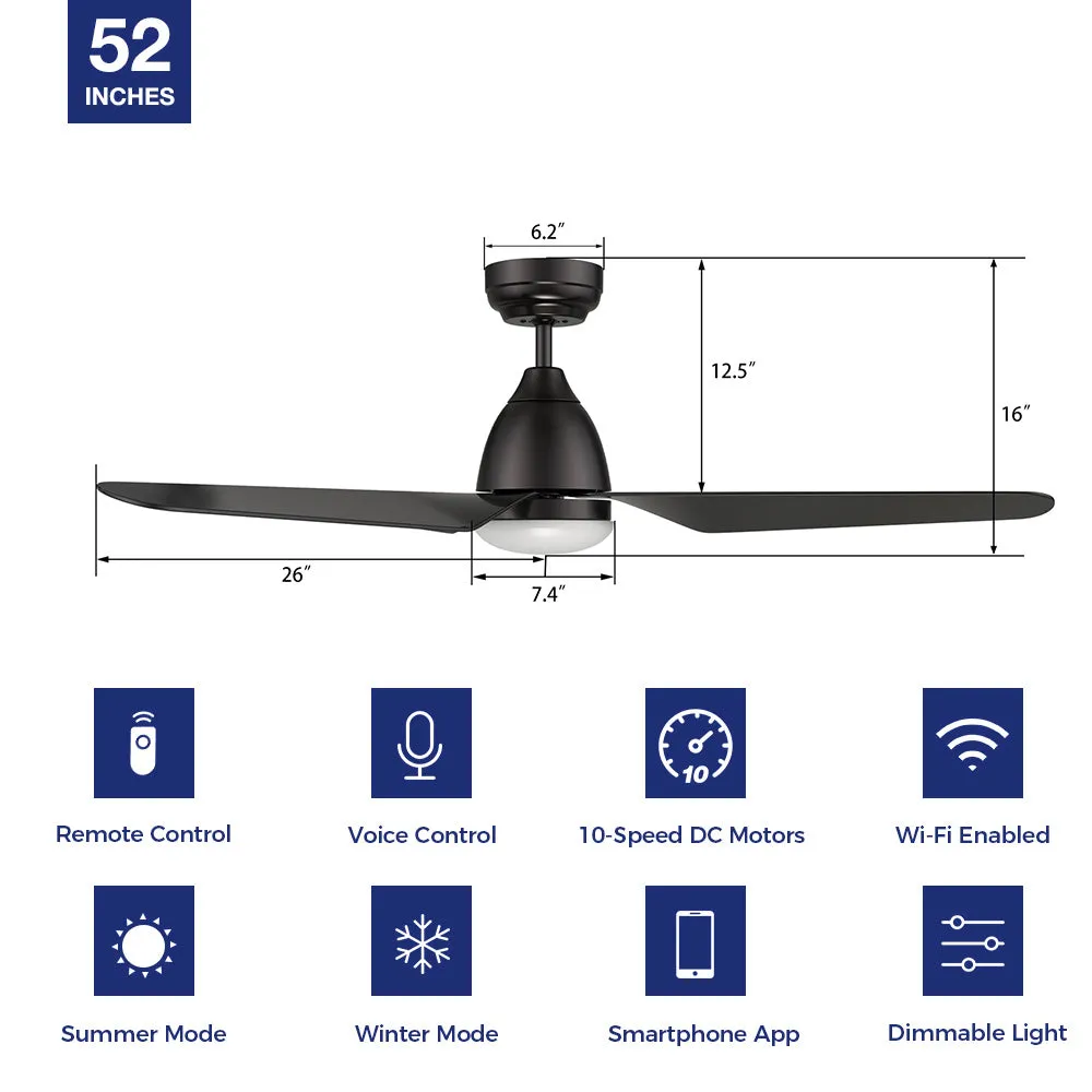 Triton 52 inch Smart Ceiling Fan with LED Light and Remote