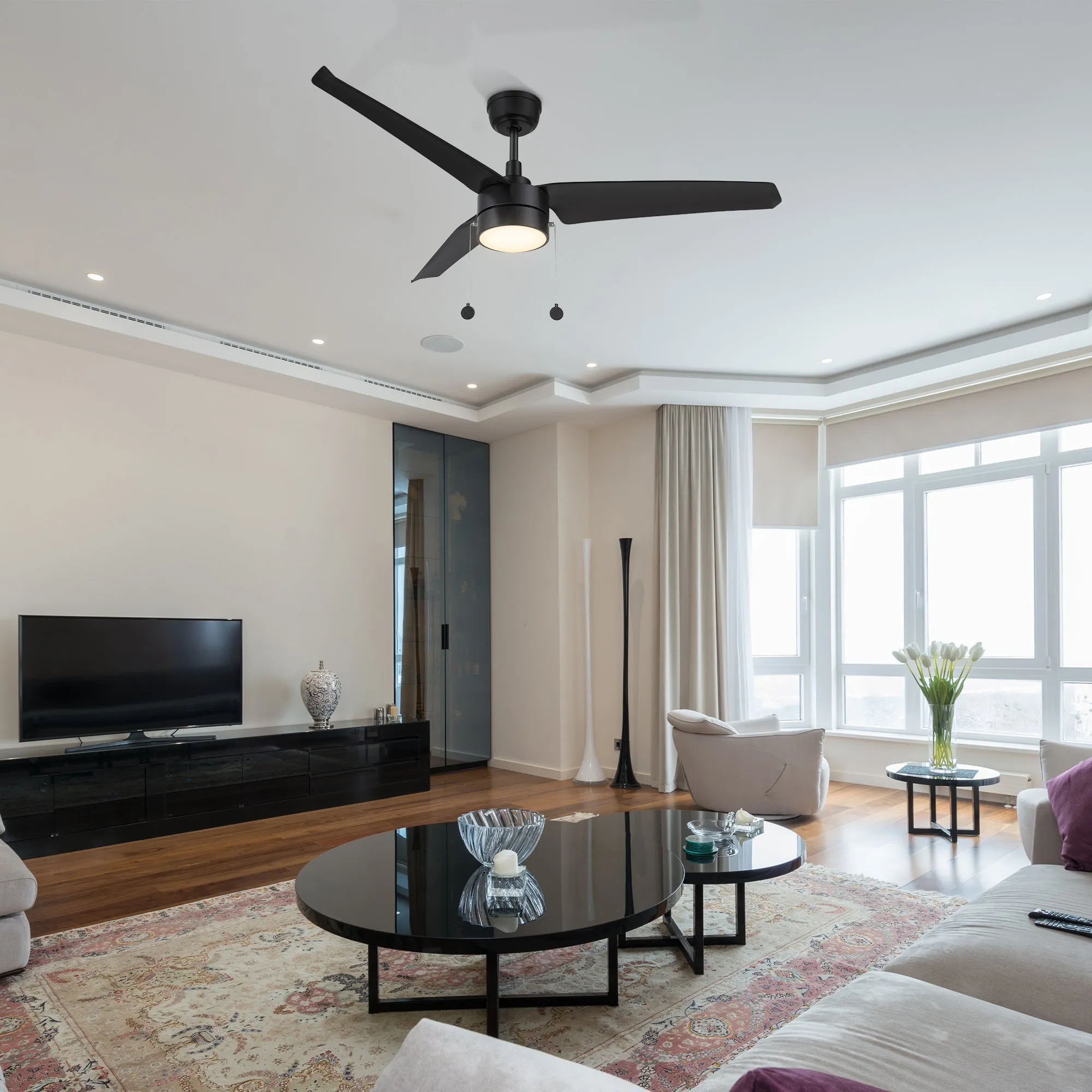 Venteto 52 Inch Ceiling Fan with LED Light and Pull Chain