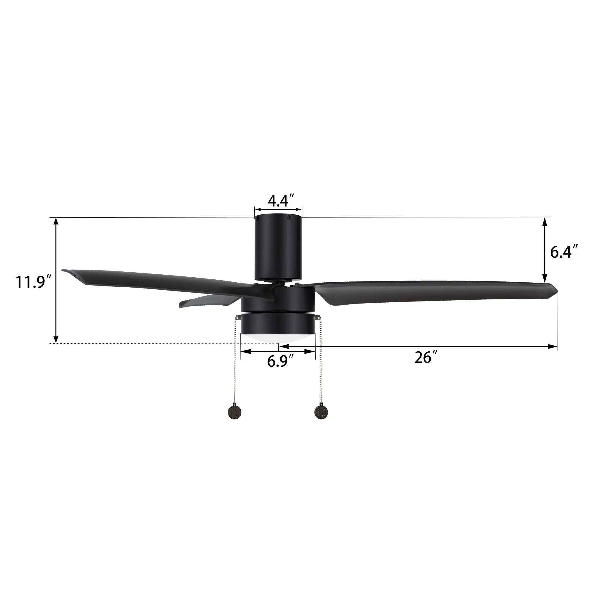 Vesper Flush Mount Ceiling Fan with LED Light and Pull Chain 52 inch