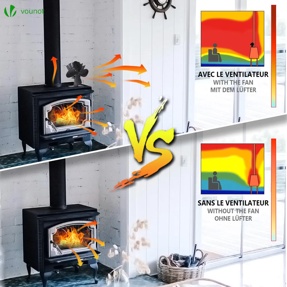 VOUNOT 4 Blade Log Burner Fan Stove Fan for Wood Burning, Eco Heat Powered Fireplace Fan