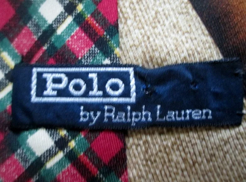 Vtg RALPH LAUREN POLO Handmade USA 100% Silk NECK TIE FLY FISHING BROWN PLAID