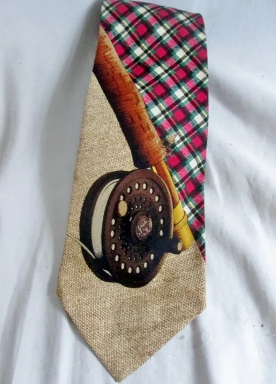 Vtg RALPH LAUREN POLO Handmade USA 100% Silk NECK TIE FLY FISHING BROWN PLAID