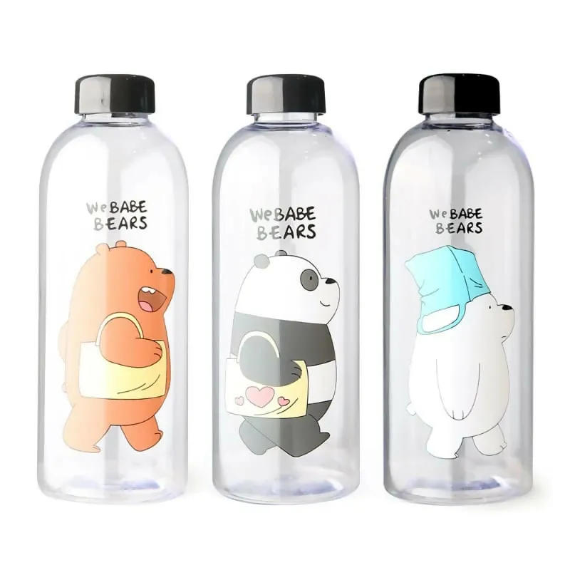 'We Bare Bears'Plastic Water Bottle with Straw(5462)-Black Bear